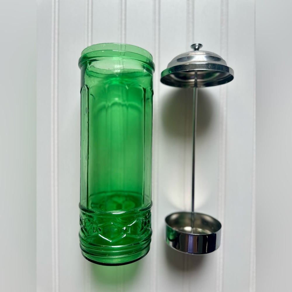 Emerald Gemco green glass straw dispenser